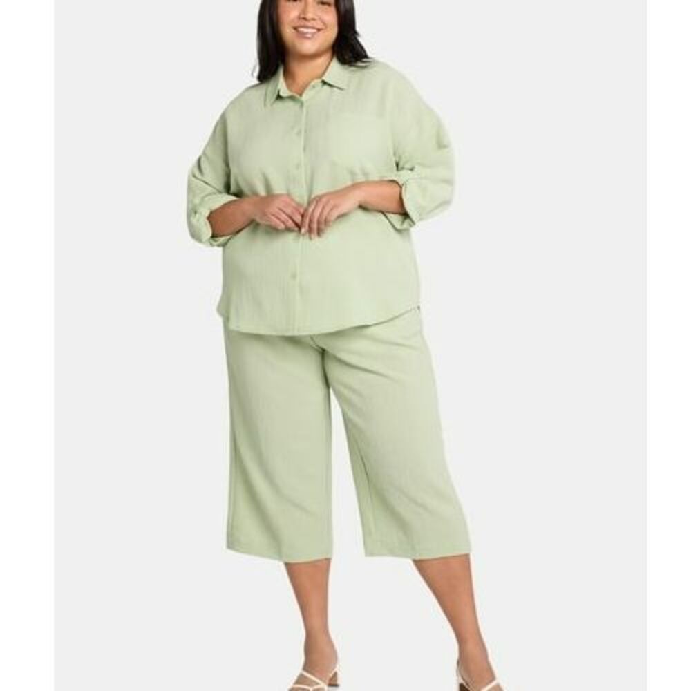 Just My Size 2-Piece Green Button Up Shirt & Capri Pants Set Women Plus Size 0X